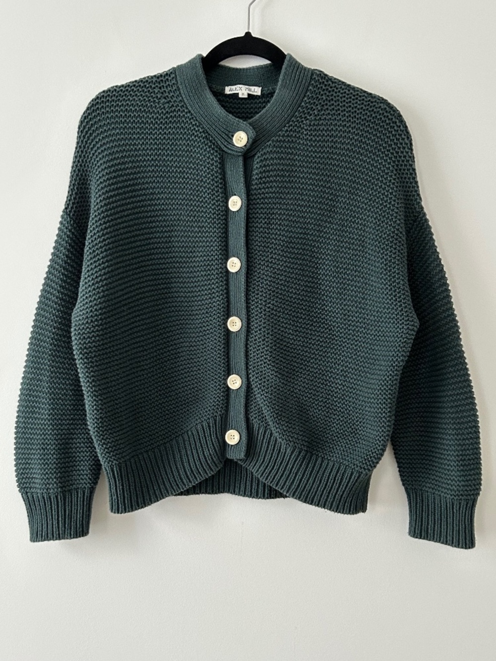 Alex Mill 100% Cotton Nico Dark Spruce Green Cardigan